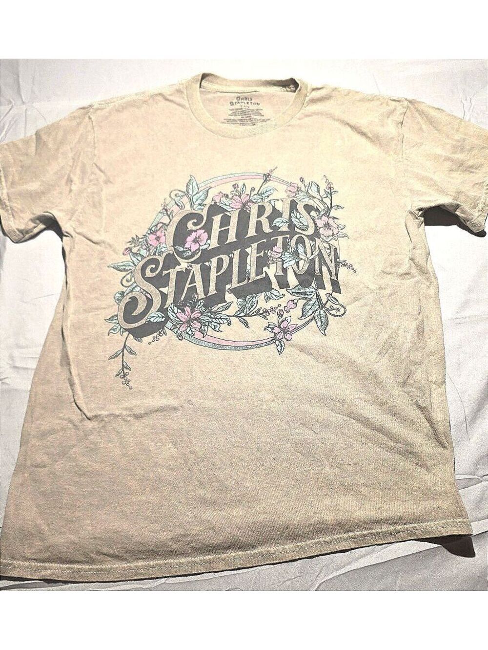 Chris Stapleton Graphic T-Shirt Beige Floral Design Size L